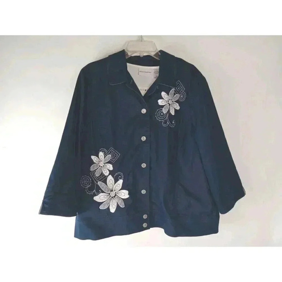 Alfred Dunner Womens Floral  Two Piece Blouse Set Long Sleeve sz Jacket 16 Top L - Picture 3 of 16